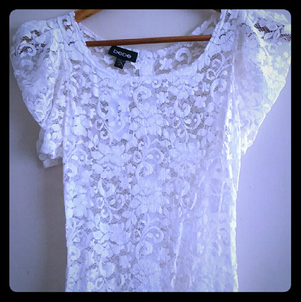 Bebe Lace Floral Top XS White Sheer